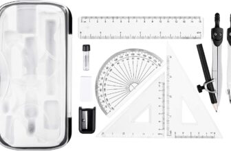 Amazon Basics 10-Piece Maths Kit – Includes Compasses, Lead, Rubber, Sharpener, Protractor, Triangles, Ruler and Carrying Box