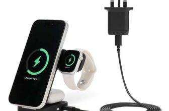 Amazon Basics 25W Qi2.2 Certified 3-in-1 Wireless Charging Station, 45W Power Brick, 1.5m Cable