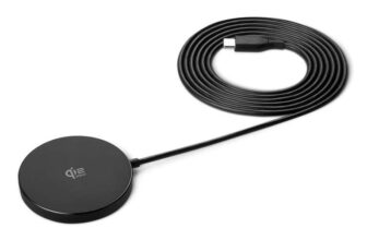 Amazon Basics 25W Qi2.2 Certified Wireless Charging Pad, 5ft Integrated Cable (Adapter Not Included) Black / White (w/Voucher)