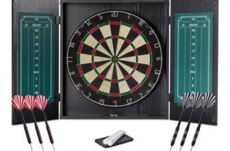 Amazon Basics Dartboard Cabinet Set with 6 Steel Tip Darts, Self-Healing Sisal Fiber, Built-in Scoreboard, Complete Mounting Kit