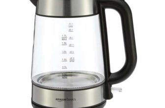 Amazon Basics Electric Glass Kettle, 1.7 Litres, Black, Silver