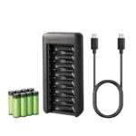 Amazon Basics Rechargeable AA NiMh Batteries with 8-Bay Battery Charger, USB-C Port, No AC Power Adapter, 8 Count (Pack of 1)