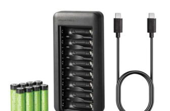 Amazon Basics Rechargeable AA NiMh Batteries with 8-Bay Battery Charger, USB-C Port, No AC Power Adapter, 8 Count (Pack of 1)