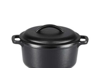 Amazon Basics Round Pre-Seasoned Cast Iron Mini Dutch Oven Pot with Lid and Dual Handles, 1.89 l, Black