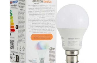 Amazon Basics Smart Multicolor LED Light Bulb, B22 Base, 8W (60W Equivalent), Works with Alexa Only, 1 Pack