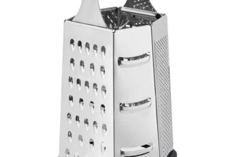 Amazon Basics Stainless Steel Heav-Duty Hexagonal Cheese Grater, 6-Sided Box Grater with Non-Slip Base, 22.9 cm, Black