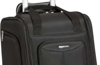 Amazon Basics Underseat Travel Luggage/Suitcase with Telescopic Handle and 2 in-line Skate Wheels – 34 x 24 x 36cm, Black