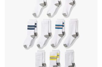 Amazon Essentials Boys Cushioned Crew Socks, White Stripes, 4-5 Years