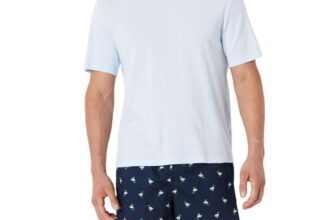 Amazon Essentials Mens Cotton Poplin Pyjama Shorts with Cotton T-Shirt Set – Size L
