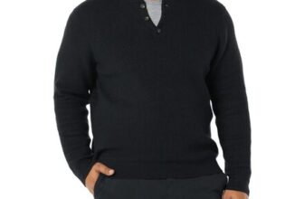 Amazon Essentials Mens Long-Sleeve Soft Touch Henley Jumper Black, XL
