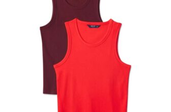 Amazon Essentials Mens Slim-Fit Ribbed Vest 2 Pack Red/Burgundy Medium/Large £9.74