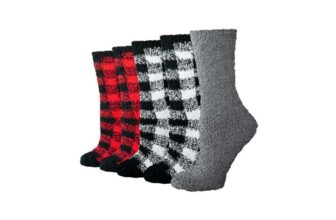 Amazon Essentials Womens Cosy Fuzzy Slipper Socks, Plush Sleep Socks, 5 Pairs