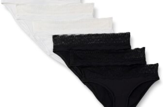 Amazon Essentials Womens Peached Microfibre with Lace Trim Bikini Knicker, Pack of 6