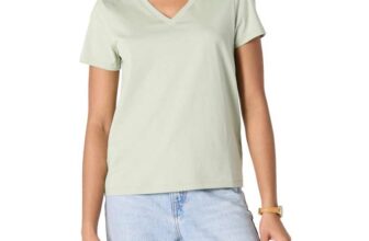Amazon Essentials Womens Regular Fit 100% Cotton V-Neck Short Sleeve T-Shirt – Large