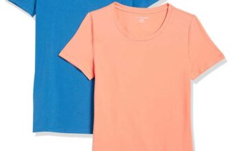 Amazon Essentials Womens Regular-Fit Short-Sleeve Crewneck T-Shirt in Blue & Coral, 2-Pack (Medium)