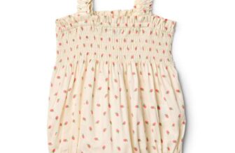 Amazon Essentials x Sofia Grainge 100% Cotton Baby Girls Woven Sleeveless Romper – 24 Months