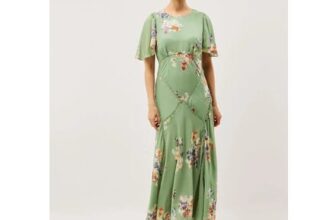 Amber Flutter Floral Print Maxi Dress Green – Size 8
