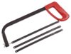 Amtech Hacksaw with 3 Blades, Flat Steel Alloy Frame, 24 TPI Carbon Steel Blades, Plastic Grip, for Metal & Plastic Cutting