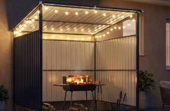 Aoxun BBQ Shelter 6x6ft, Pergola with 3 Windproof Side Panels, Metal Grill Shed with Weather-Resistant Steel Frame, Smoke-Release Gap for Garden Patio Backyard