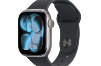 Apple Watch Series 11 GPS 42mm Smartwatch with Space Grey Aluminium Case with Black Sport Band S/M