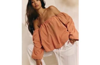 Apricot Peach Skin Floaty Bardot Top