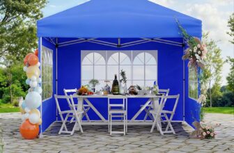 Aptliton Waterproof Heavy Duty Collapsible Canopy 3x3m with 4 Sidewalls UV Protection UPF 50, 3 Height, Stable Steel Frame, Quick Setup, Includes Stakes, Ropes, Sandbags, Wheeled Carry Bag, Blue