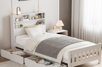 Aptliton Wooden Solid Bed Frame with Drawers, Single White Storage Bed Furniture for Kids, Teenagers, Adults, Pine and MDF, 3ft, 190x90cm, White
