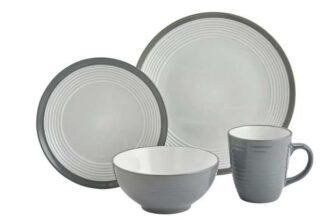Argos Home Ribbed 16 Piece Stoneware Dinner Set – Grey , Free C&C