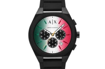 Armani Exchange Mens Gradient Multi-Colour Dial Chronograph Black Silicone Strap Watch (Free C&C)