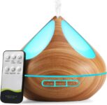 Aroma Diffuser Electric Humidifier : Remote Control Ultrasonic Aromatherapy Diffuser – 500ml,4Timers,7color LED – For Home Bedroom Office,Light Brown