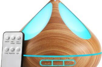 Aroma Diffuser Electric Humidifier : Remote Control Ultrasonic Aromatherapy Diffuser – 500ml,4Timers,7color LED – For Home Bedroom Office,Light Brown