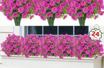 Artificial Flowers 24 Pcs Fake Flowers Magenta Morning Glory, Spring Fake Vibrant Coloured Artificial Plants Outdoor for Hanging Baskets, Garden Home Wedding & Party Decor