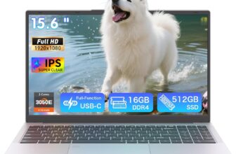 Auusda 15.6 Full HD Laptop, 16GB RAM 512GB SSD, Compatible with Win11, Backlit Keyboard, Fingerprint Unlock, Lightweight Student Laptop for Study & Office, USB-C, Long Battery Life, Silver