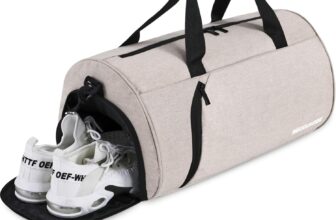 BECOJADDE Gym Bag for Women Men with Shoe Compartment & Wet Pocket, 35L Travel Sports Duffel Bags Overnight Bag Weekend Hospital Bag with Padded Shoulder Strap for Fitness and Workout, Beige