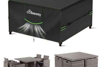 BEEWAY Garden Furniture Cover With Air Vent – 420D Oxford Fabric, Windproof 125x125x74cm – Sold by WEJOYEC / FBA