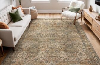 BEIMO 200x290cm Area Rugs for Bedroom,Vintage Boho Carpets for Living Room Non Slip Machine Washable Rug Short Low Pile Rug for Kitchen Dining, Hallway, Office-Olive Green