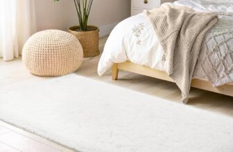 BEIMO Fluffy Faux Fur Bedside Rug 60x110cm, Soft Shaggy Rugs for Bedroom, High Pile Rugs, Non Shedding Plush, Solid Colour Shaggy Rug for Living Room, White