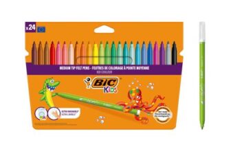 BIC Kids Kid Couleur Felt-Tip Pens, Cardboard Wallet of 24