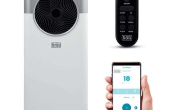 BLACKDECKER 12,000 BTU Smart Air Conditioner, 3-in-1 Functionality, Dehumidifier & Fan, Portable Design, Power Memory Function, White.