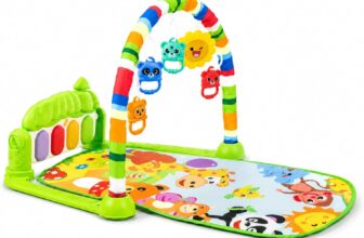 Baby Play Mat Gym 6-in-1 Activity Center with Kick Piano, Sensory Toys & Mirror, Extra Guardrail Tummy Time Play Mat for Newborn to 12 Months Baby Activity Gym & Play Mat (Green)
