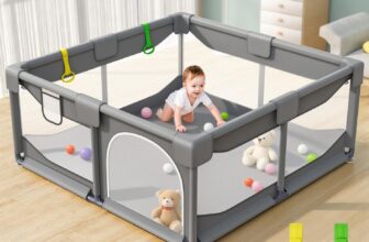 Baby Playpen, Play Pen for Babies Toddlers Infants with Padded Corner Protection, Anti-Slip Stable Structure, Breathable Mesh, Tool-Free Assembly, 120x120cm Grey