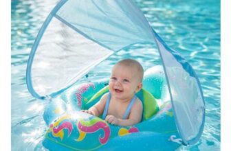 Baby Pool Float with Canopy, UPF50, Dual Chambers, Adjustable 3-12M