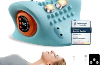 Back Shoulder and Neck Massager with Heat, EMS Back Neck Massager(Blue) Neck and Shoulder Relaxer, Neck Cloud – Cervical Traction Device,Cervical Neck Traction Pillow,3 Modes,6 Speeds