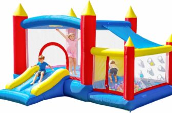 Ballsea Bouncy Castle, Kids Inflatable Bounce House with Blower, Inflatable Slide with Sun Cover for Kids Indoor Outdoor