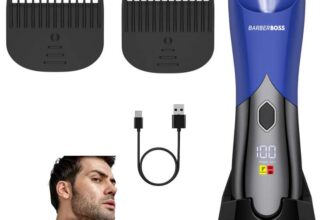 BarberBoss Mens Groin & Body Hair Trimmer, Waterproof, LED Display & Charging Dock