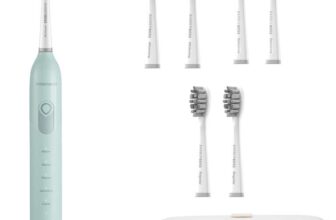 BarberBoss Rechargeable Electric Toothbrush 3 Angle Settings, 6 Brush Heads, Long Battery, Smart Timer (Mint Green)