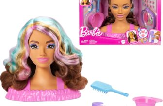 Barbie Doll Styling Head, Dark Brown Hair with 20 Hair Styling Accessories Including Star & Butterfly Color Change Hair Clips, JFG82