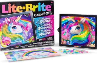 Basic Fun Lite-Brite Colour Pop Rainbow Dreams Light-Up Creative Toy with 6 Templates, 650 Colourful Pegs & 4 Light Modes Unicorn & Fairy-Themed HD Grid Art Set