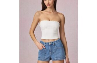Beata High-Waist A-Line Shorts in Mid-Blue Wash