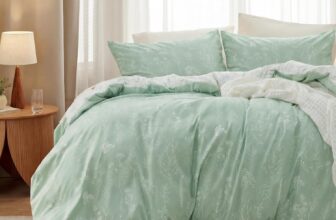 Bedsure Double Duvet Cover Set – Reversible Green Duvet Cover with Zipper Closure, 3 Pieces Floral Patterned Bedding Set with 8 Corner Ties and 2 Pillowcases, 200x200cm